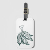 ダークグリーンとティール(緑がかった色)モンステラ離れのとライリーの輪郭 ラゲッジタグ (正面縦)