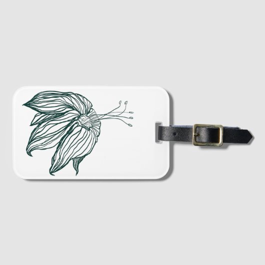 ダークグリーンとティール(緑がかった色)モンステラ離れのとライリーの輪郭 ラゲッジタグ (正面横)