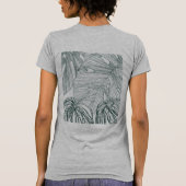 ダークグリーンとティール（緑がかった色）モンステラ離れのとライリーの輪郭 Tシャツ (裏面)