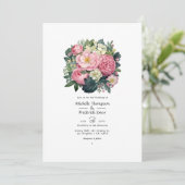 ダークグリーンとパステルピンクの花柄ウェディング 招待状 (スタンド正面)