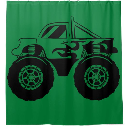 ダークグリーンとブラックモンスタートラックシャワーカーテン シャワーカーテン (正面)