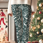 ダークグリーンとホワイトのウィンタースワールクリスマス レギンス