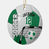 ダークグリーンとホワイトサッカーボール セラミックオーナメント (左)