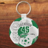 ダークグリーンとホワイトサッカー⚽ボールスポーツ キーホルダー (正面)