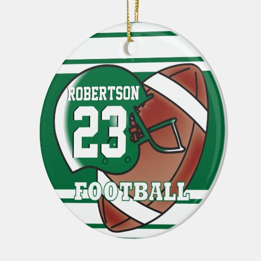 ダークグリーンとホワイトスポーツのサッカー セラミックオーナメント (左)