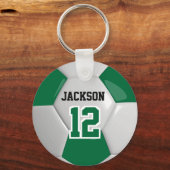 ダークグリーンとホワイトチームのサッカー⚽ボール キーホルダー (正面)
