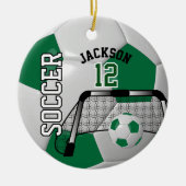 ⚽ダークグリーンとホワイトパーソナライズサッカーボール セラミックオーナメント (正面)