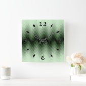 ダークグリーンとミントのジグザグ。装飾用クッション スクエア壁時計 (ホーム)