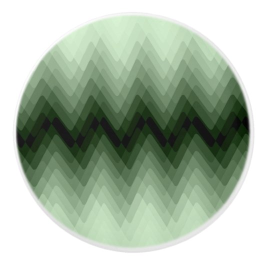 ダークグリーンとミントのジグザグ。装飾用クッション セラミックノブ (正面)