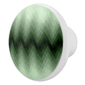 ダークグリーンとミントのジグザグ。装飾用クッション セラミックノブ (右)