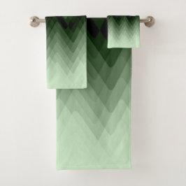 ダークグリーンとミントのジグザグ。装飾用クッション バスタオルセット