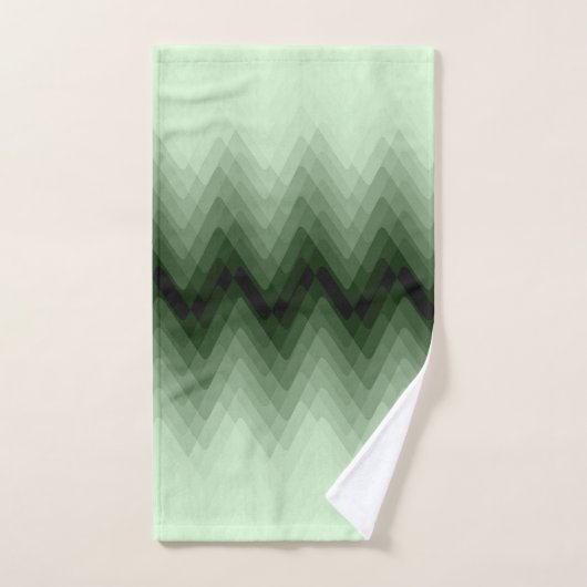 ダークグリーンとミントのジグザグ。装飾用クッション バスタオルセット (ハンドタオル)