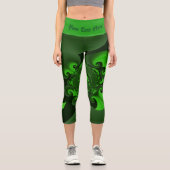 ダークグリーンとライムスパイラル波レギンス カプリレギンス (正面)