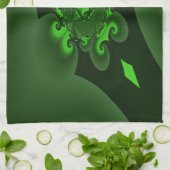 ダークグリーンとライムスパイラル波 キッチンタオル (折り畳み)