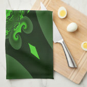 ダークグリーンとライムスパイラル波 キッチンタオル (四つ折り)