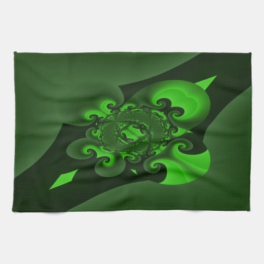 ダークグリーンとライムスパイラル波 キッチンタオル (横)