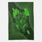 ダークグリーンとライムスパイラル波 キッチンタオル (縦)