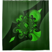 ダークグリーンとライムスパイラル波 シャワーカーテン (正面)