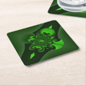 ダークグリーンとライムスパイラル波 スクエアペーパーコースター (アングル)