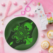 ダークグリーンとライムスパイラル波 ペーパープレート (パーティー)