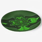 ダークグリーンとライムスパイラル波 ペーパープレート (アングル)