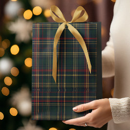 ダークグリーンとレッドのクリスマス・タータン柄ギフトバッグ ミディアムペーパーバッグ