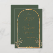 ダークグリーンと金ゴールドウェディングRSVPインサート (正面/裏面)