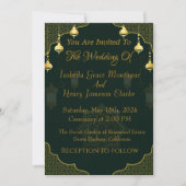 ダークグリーンと金ゴールドスクリプトの結婚式招待状 招待状 (正面)