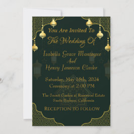 ダークグリーンと金ゴールドスクリプトの結婚式招待状 招待状