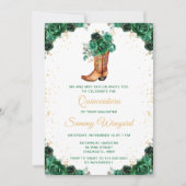 ダークグリーンと金ゴールドフローラカウボーイブートキンセアニラ 招待状 (正面)
