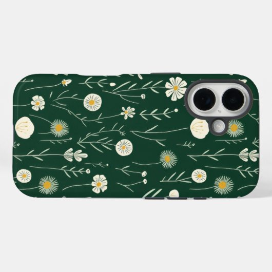 ダークグリーンにエレガントな野の花の模様 Case-Mate iPhoneケース (裏面 (横))