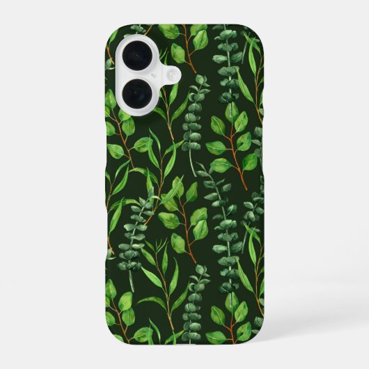 ダークグリーンにユーカリ iPhone 16ケース (裏面)