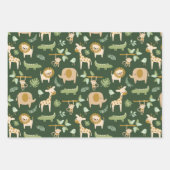 ダークグリーンのかわいいジャングル動物 ラッピングペーパーシート (正面3)