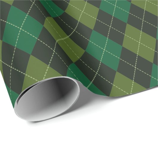 ダークグリーンのアイリッシュアーガイルダイヤモンドパターン ラッピングペーパー (ロールコーナー)