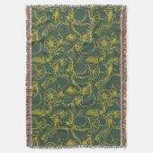 ダークグリーンのイエローレモンスケッチ スローブランケット (正面縦)