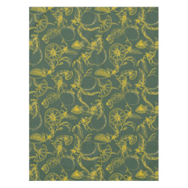 ダークグリーンのイエローレモンスケッチ テーブルクロス