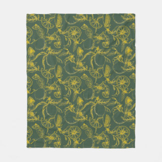 ダークグリーンのイエローレモンスケッチ フリースブランケット