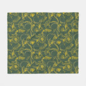 ダークグリーンのイエローレモンスケッチ フリースブランケット (正面(横))