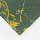 ダークグリーンのイエローレモンスケッチ フリースブランケット (角)