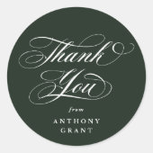 ダークグリーンのエレガントなスクリプト卒業お礼メッセージ ラウンドシール (正面)