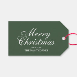 ダークグリーンのエレガントな筆記体クラシック メリークリスマス ギフトタグ