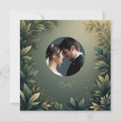ダークグリーンのエレガントな自然の結婚式の写真 サンキューカード (裏面)