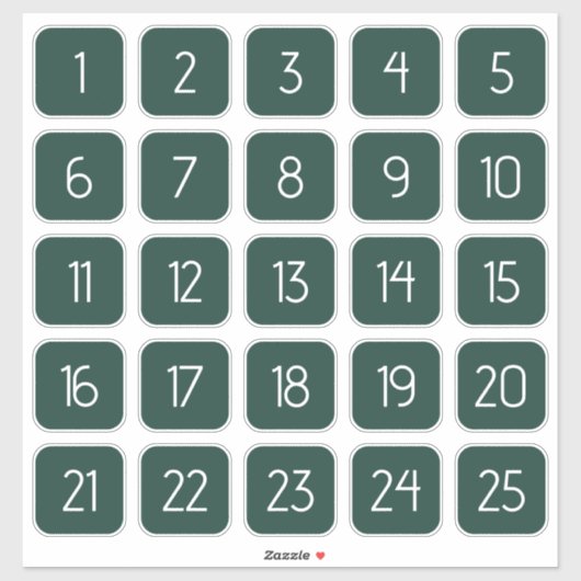 ダークグリーンのカスタマイズ可能なスクエア数字ステッカー シール (シート)