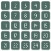 ダークグリーンのカスタマイズ可能なスクエア数字ステッカー シール (正面)