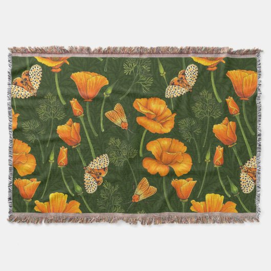 ダークグリーンのカリフォルニアケシと蛾 スローブランケット (正面)