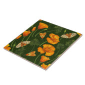 ダークグリーンのカリフォルニアケシと蛾 タイル (側面)