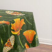 ダークグリーンのカリフォルニアケシと蛾 テーブルクロス (インサイチュ)