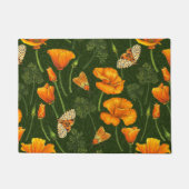 ダークグリーンのカリフォルニアケシと蛾 ドアマット (正面)