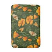 ダークグリーンのカリフォルニアケシと蛾 バスマット (正面縦)