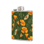 ダークグリーンのカリフォルニアケシと蛾 フラスク (左)